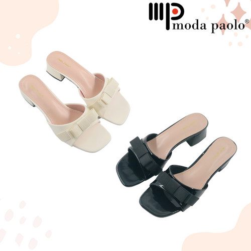 Ladies Slip-On Medium Heels Ribbon Design (N123)