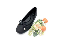 Load image into Gallery viewer, Ladies Ballet Flats In Black Covered Shoe With Ribbon (36157L)