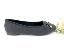 Load image into Gallery viewer, Ladies Ballet Flats In Black Covered Shoe With Ribbon (36157L)