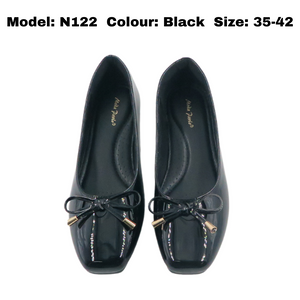 Ladies Flat Shoes Covered Toe Mary Janes Ribbon Design (N122)