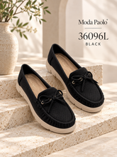 Load image into Gallery viewer, Ladies Slip-On Loafer Flats With Ribbon (36096L)