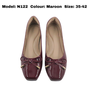 Ladies Flat Shoes Covered Toe Mary Janes Ribbon Design (N122)
