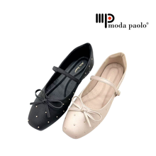 Load image into Gallery viewer, Ladies Ballerina Flats with Bow and Stud Details (36004L)