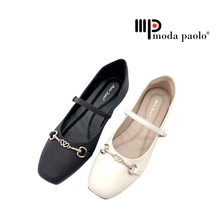 Load image into Gallery viewer, Women's Mary Jane Flat Shoes Square Toe with Gold Chain Detail (36003L)