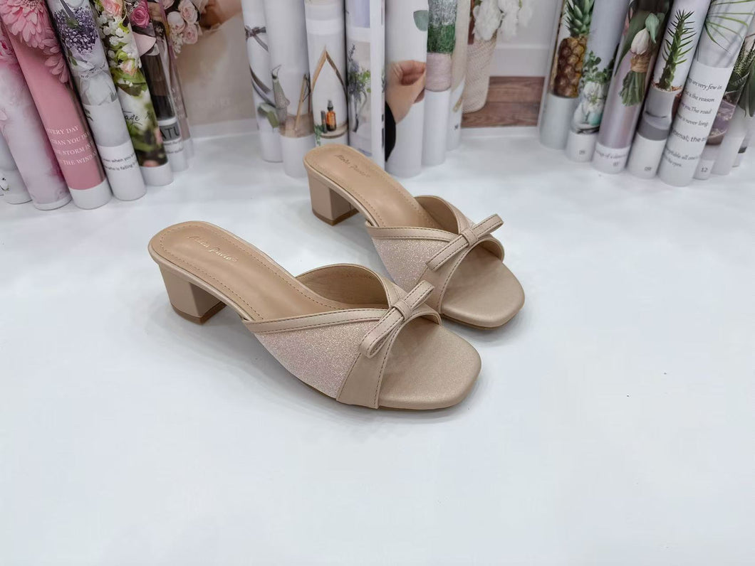 Ladies Slip-On Heels Shoes Ribbon Design (35483L)