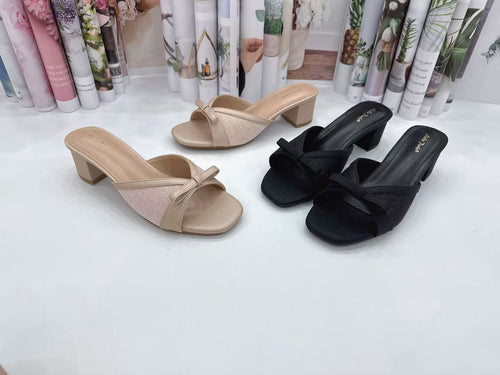 Ladies Slip-On Heels Shoes Ribbon Design (35483L)