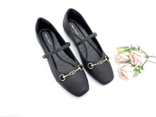 Load image into Gallery viewer, Women's Mary Jane Flat Shoes Square Toe with Gold Chain Detail (36003L)