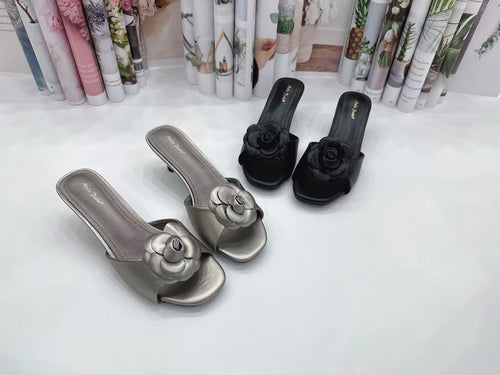 Ladies Medium Heels Slip-On Mules Shoes (35692L)